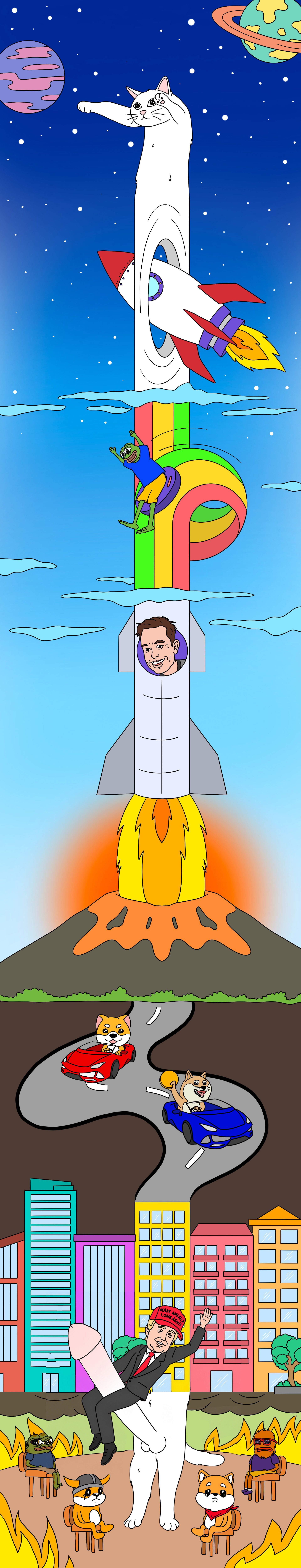 Longcat stretching through space, earth, and meme history